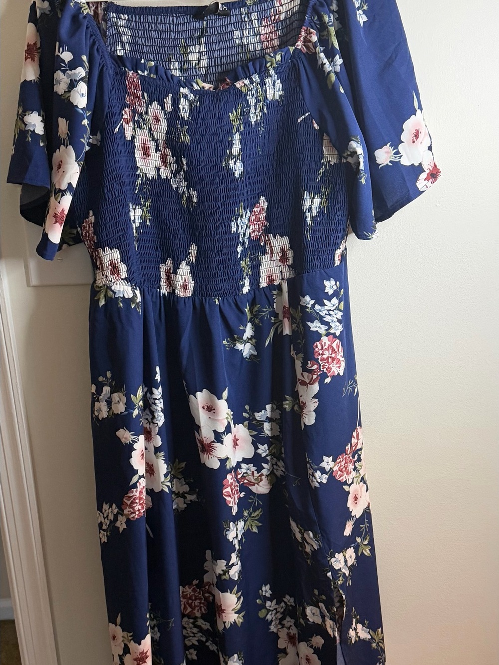 NWT BloomChic Navy Blue Floral Smocked Midi Dress Plus Size 18/20